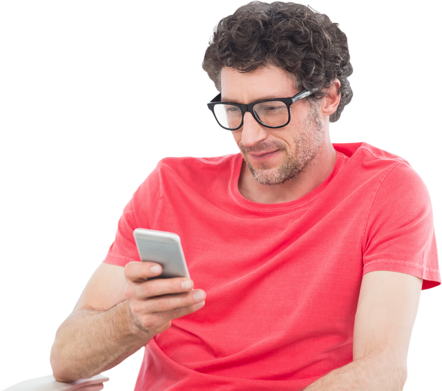 Man Wearing Glasses Checking Phone on Isolated Transparent Background - Download Free Stock Videos Pikwizard.com