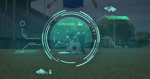 Soccer Player with Futuristic Data Overlays on Field
