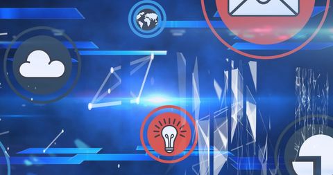 Digital Network with Technology Icons on Blue Background - Download Free Stock Images Pikwizard.com
