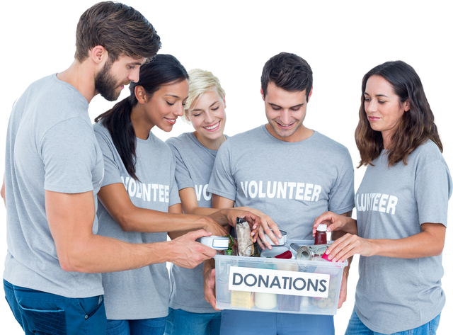 Diverse group of volunteers with donation box on transparent background - Download Free Stock Videos Pikwizard.com