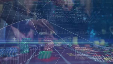 Overlay of Binary Code and Financial Market Trends with Businessman Concept