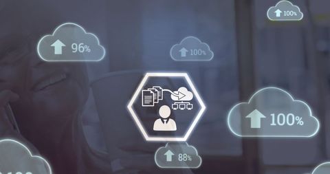 Senior Woman Engaging with Cloud-Based Networking Technology Concept