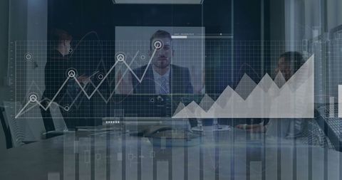 Modern Business Team Analyzing Financial Graph on Digital Interface