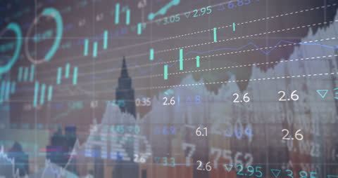 Animated Financial Graphs Over Cityscape