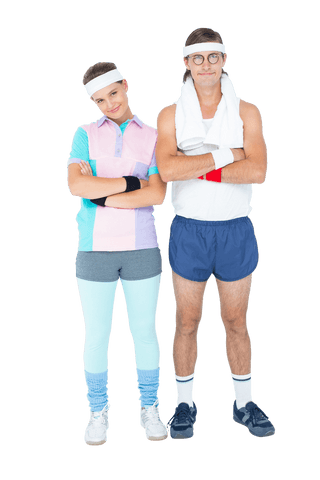 Quirky Couple in Vintage Sportswear Transparent Background