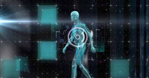 Futuristic human body scan with digital overlay