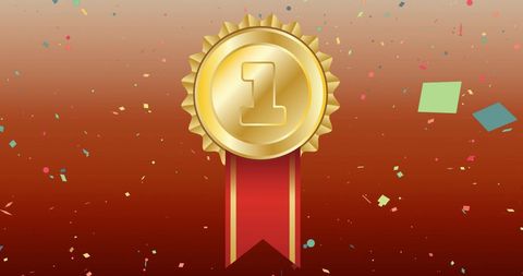 Golden Medal with Ribbon and Confetti Background Celebration Concept - Download Free Stock Images Pikwizard.com