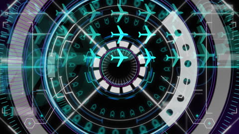 Animated Cyber Lock with Airplane Icons Symbolizing Data Security