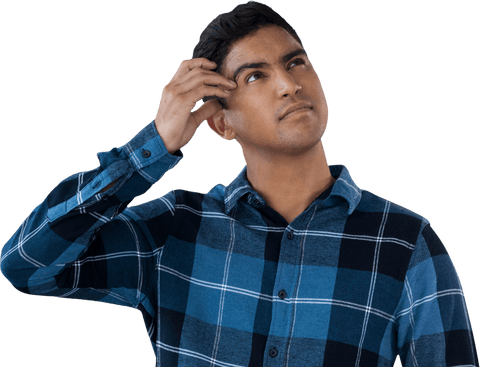 transparent confused young man scratching head in blue plaid shirt - Download Free Stock Videos Pikwizard.com