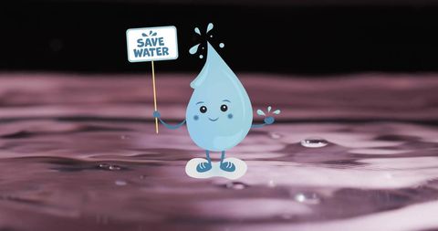 Cute water droplet advocating save water awareness