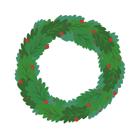 Festive botanical wreath with greenery and red berries, transparent background