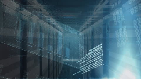 Futuristic Data Processing Center with Digital Interfaces