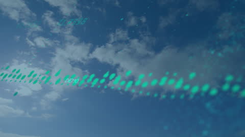 Data Streams Flowing in Cloudy Sky Digital Animation
