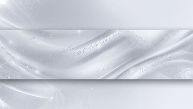 Silver satin wave banner glittering sheen with metallic gradient and soft shadows