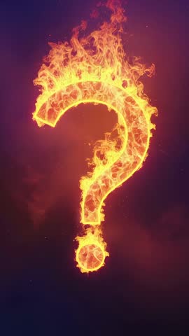 Rising Fiery Question Mark Pulsing Over Cosmic Nebula, Emitting Sparks and Glow