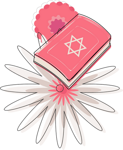 Pink book with star amidst flowers on transparent background
