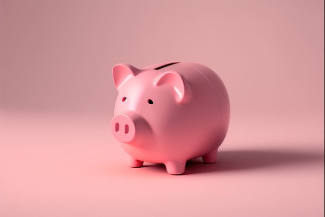 Image of pink piggy bank on pink background, created using generative ai technology. Piggy bank and finances concept, digitally generated image.