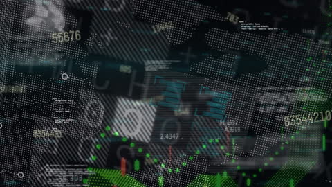 Digital Data Processing Overlay with World Map and Graphs