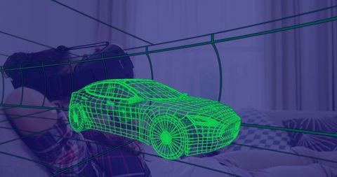 Woman using vr headset with 3d car design overlay