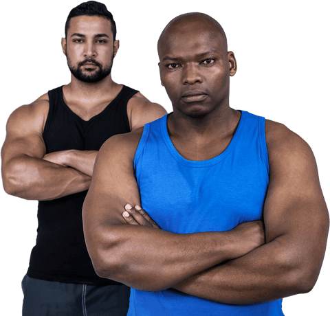 Two Confident Muscular Friends with Transparent Background