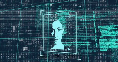 Digital Facial Recognition with Binary Data Overlay - Download Free Stock Images Pikwizard.com
