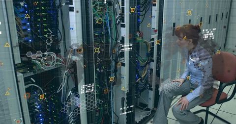 Female Engineer Working with Data Interface in Server Room - Download Free Stock Images Pikwizard.com