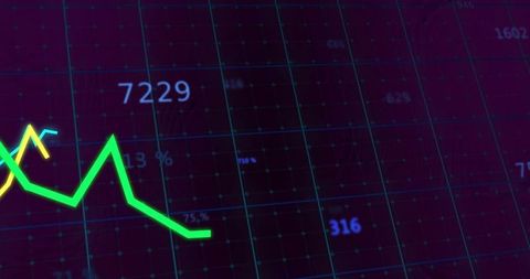 Neon Data Trend Lines Displaying Financial Analytics on Futuristic Grid Dashboard