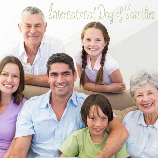 Multigenerational Family Smiling Together on Couch for International Day of Families - Download Free Stock Templates Pikwizard.com