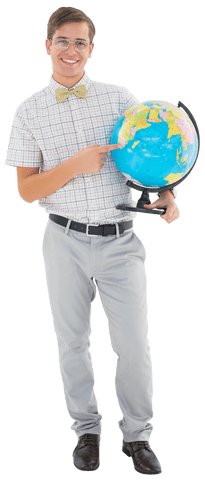 Transparent Happy Male Hipster Holding Globe