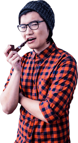 hipster in stylish beanie holding pipe with confident look on transparent background - Download Free Stock Videos Pikwizard.com