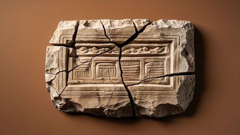 Ancient carved stone fragment with relief pattern