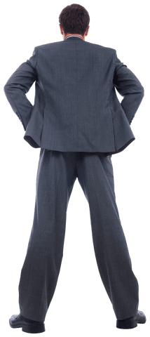 Transparent Confident Businessman Stands with Hands on Hips