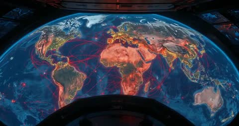 Futuristic Digital World Map Displayed with Network Connectivity