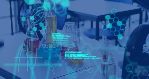 Modern Laboratory with Digital Data Overlay