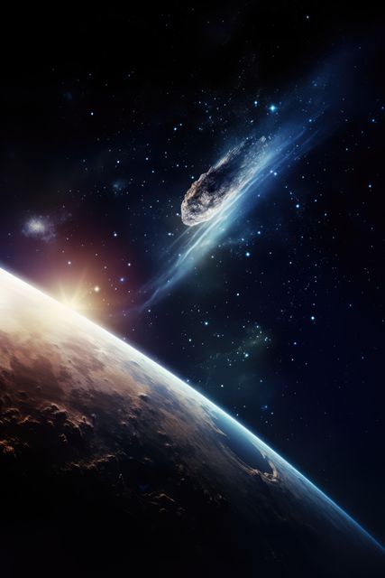 Comet Approaching Earth from Deep Space at Twilight - Download Free Stock Images Pikwizard.com