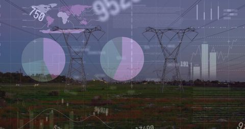 Financial Data Overlay on Electricity Pylons