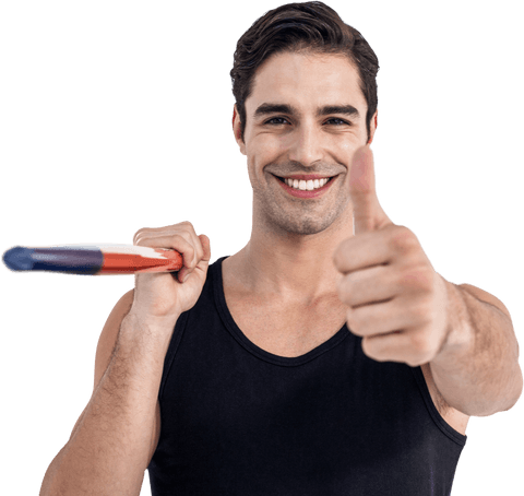 Smiling Man With Javelin Thumb Up Gesture Transparency