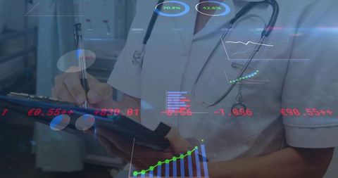 Nurse Analyzing Digital Health Data in Hospital Corridor