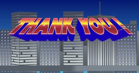 Vibrant 'Thank You' with Cityscape and Retro Style