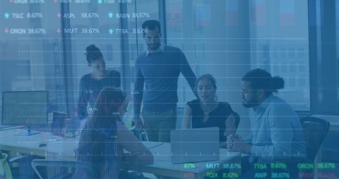 diverse team analyzing stock market data with technology in office - Download Free Stock Images Pikwizard.com