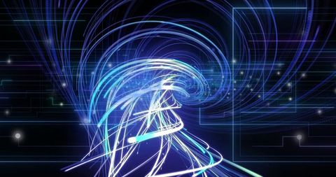 Neon Swirls and Light Spots on Digital Interface Background - Download Free Stock Images Pikwizard.com