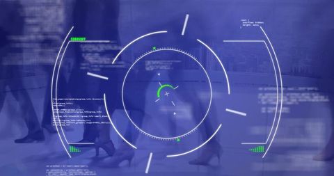 Digital Interface Overlay on Pedestrians in Modern Urban Scene