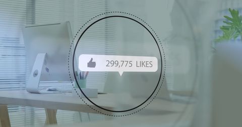 Social Media Success with Like Icon in Modern Office