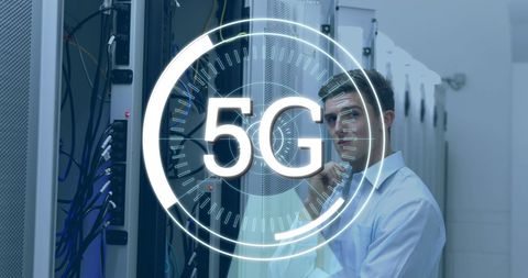 Technician Analyzing Server with Futuristic 5G Overlay - Download Free Stock Images Pikwizard.com