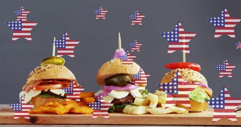 American Cuisine: Delicious Hamburgers Celebrated with US Flag Motif - Download Free Stock Images Pikwizard.com