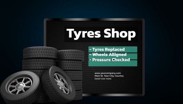 Professional Tyre Shop Advertisement with Services List and Contact Information - Download Free Stock Templates Pikwizard.com