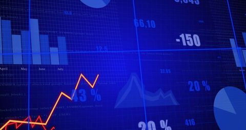 Financial data visualization in blue with dynamic graphics