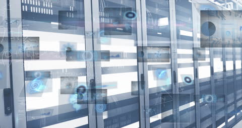 Futuristic Digital Data Flows in Advanced Server Room