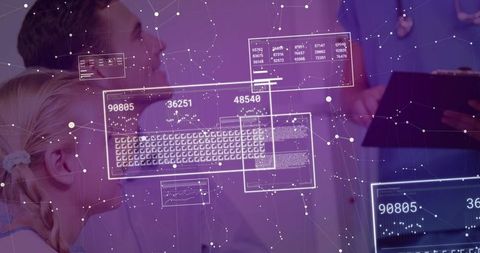 Doctors and Child Exploring Augmented Reality Diagnostics in Futuristic Medical Lab