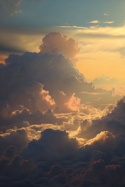 Scenery with clouds and sky, created using generative ai technology. Cloud and sky scenery, weather and beauty in nature concept digitally generated image.